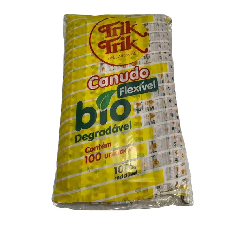 Canudo Biodegradável Flexível Dobrável Embalados c/100 unidades Trik Trik