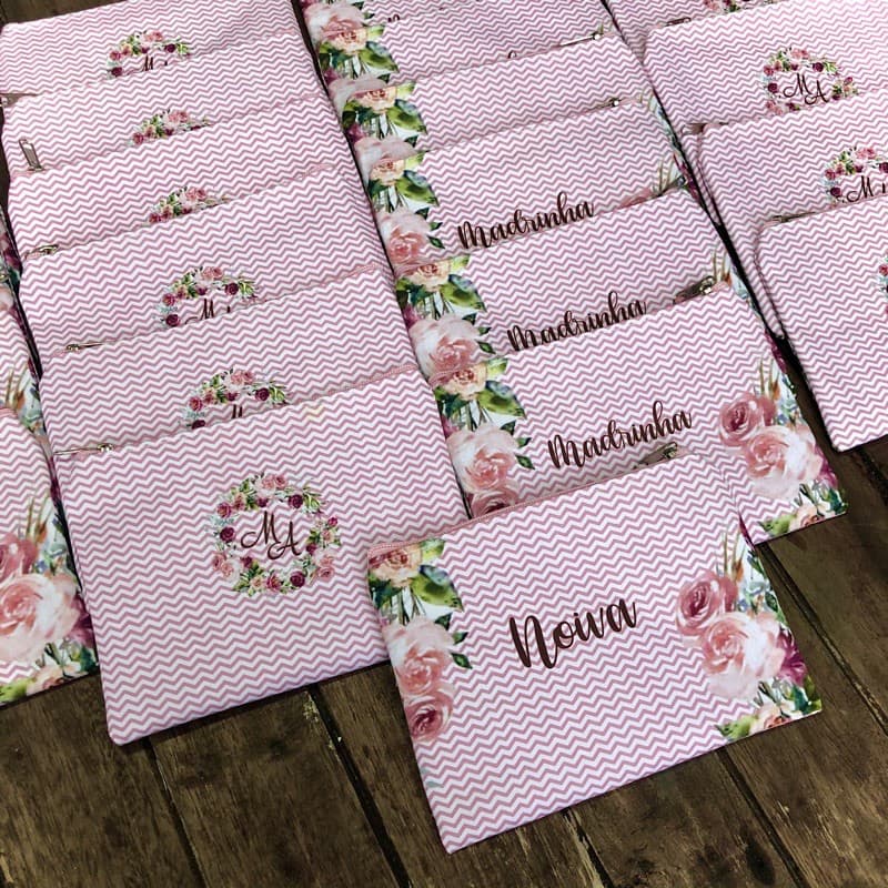 Necessaire Personalizada Chevron Rosa ou Verde Floral Madrinhas de Casamento