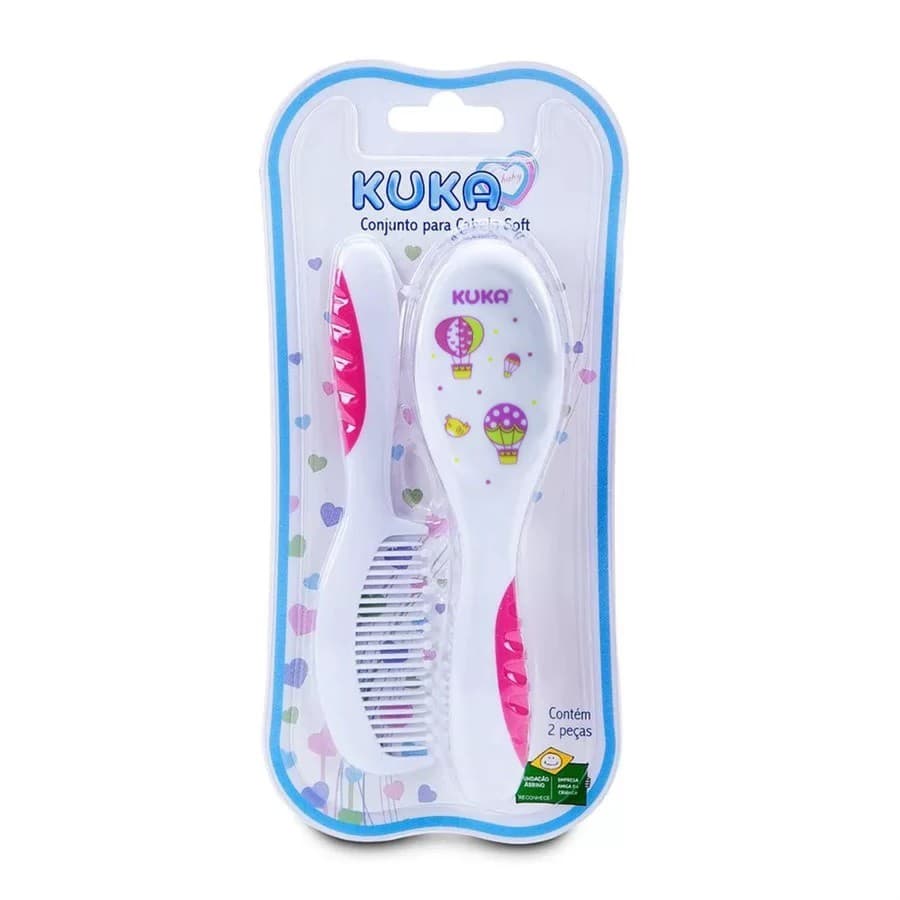 Conjunto Para Cabelo Soft Escova E Pente - Kuka ROSA/AZUL