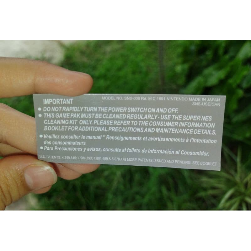 3 label auto adesiva traseira para cartuchos de super Nintendo snes