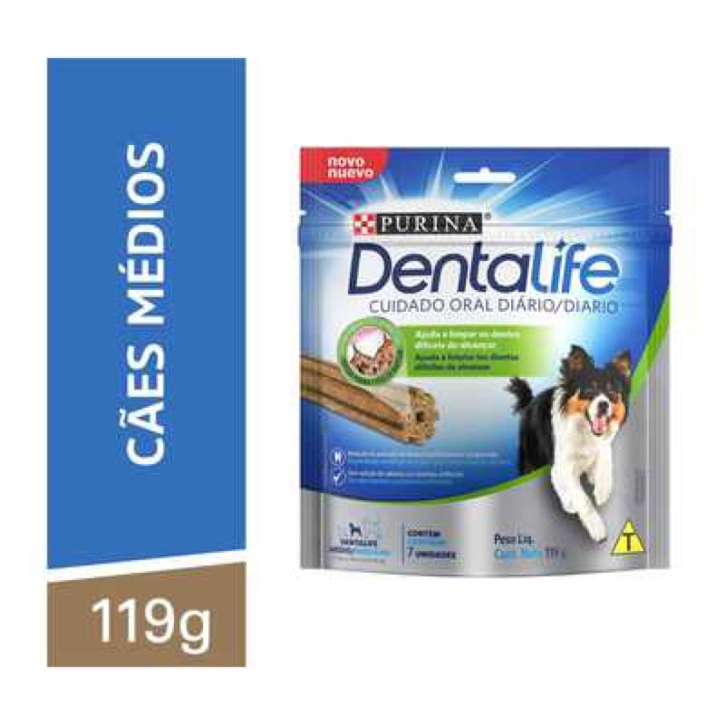Kit 1 a 5 un. - Petisco DENTALIFE Cães Adultos Médios Frango 119g