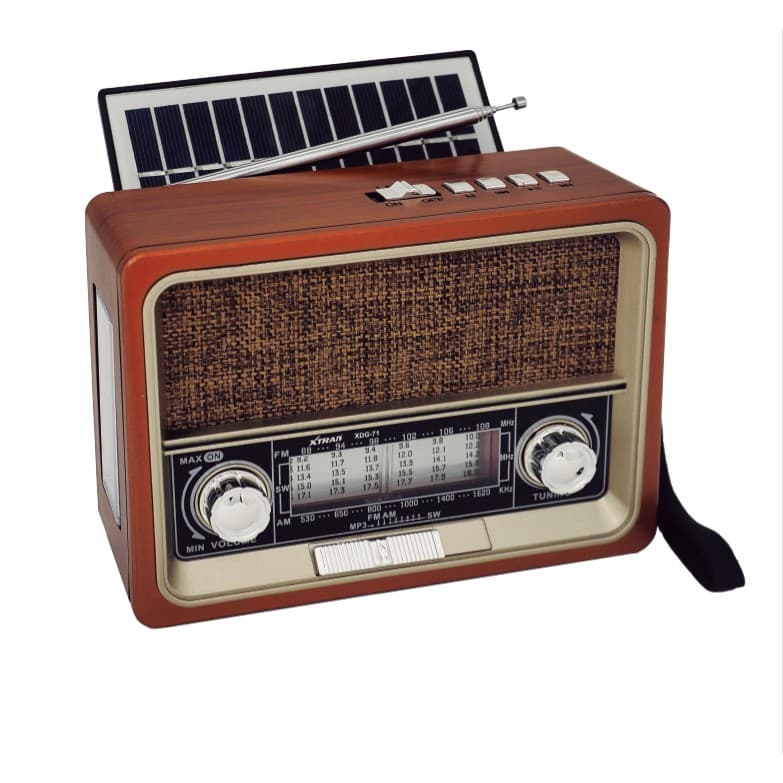 Rádio Retro Caixa de Som Bluetooth Usb Sd Am Fm multimídia Carregador Placa Solar com Lanterna XDG-71 XTRAD