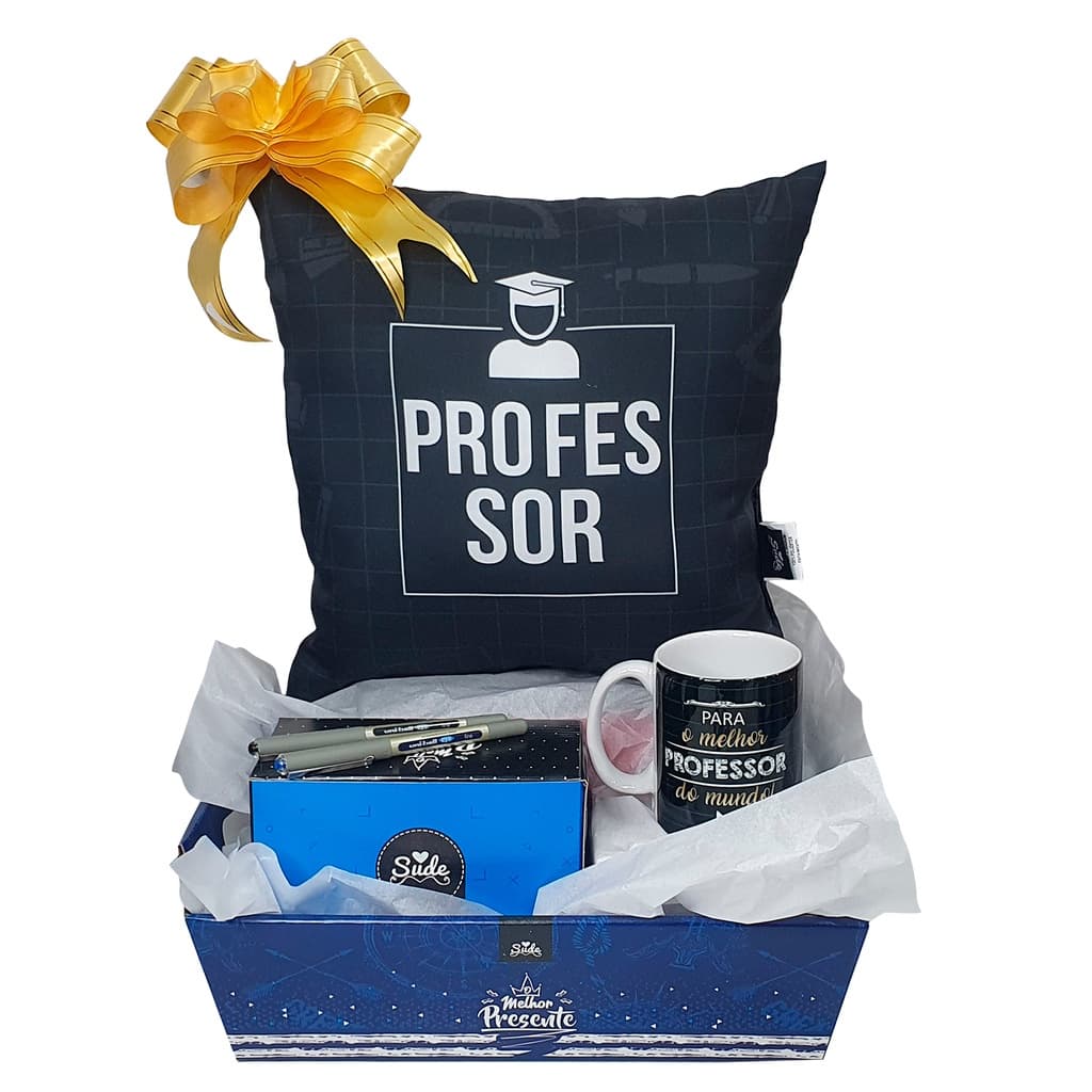 Presente P/ Professor Almofada + Caneca + 2 Canetas Uniball