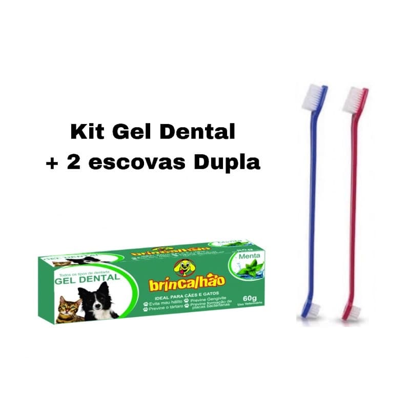 Kit Dental Pet 1 Pasta De Dente Para Cachorro e gato 60g Menta + escova Pet Dupla 2un