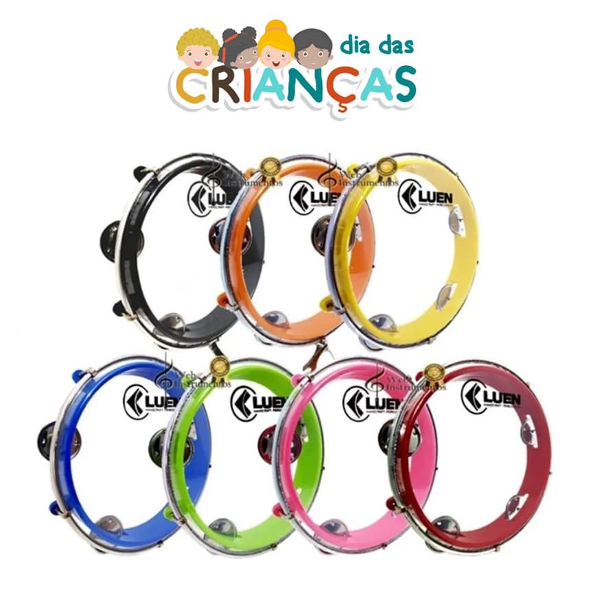 Pandeiro Infantil Junior 8" Polegadas Cristal Luen Colorido Criança