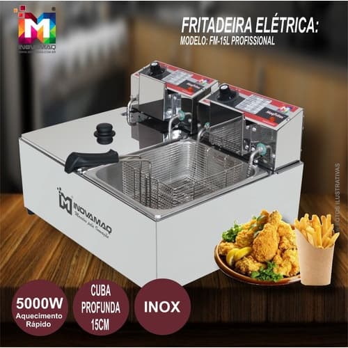 Fritadeira Elétrica Prof 2 Cubas 15l - 220v 7000w - Inovamaq