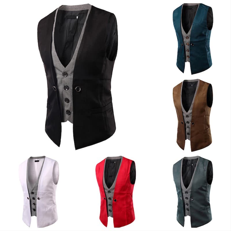 Colete Casual De Fato Homens , Tops De Tanque De Qualidade De Marca , De Duas Peças Faux