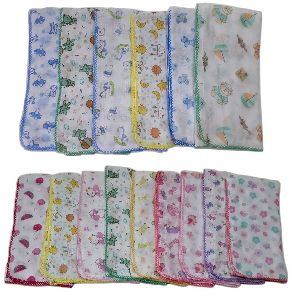 Fralda Estampada Luxo 70x70 Com Crochê Kit Com 5 Peças - Promoção