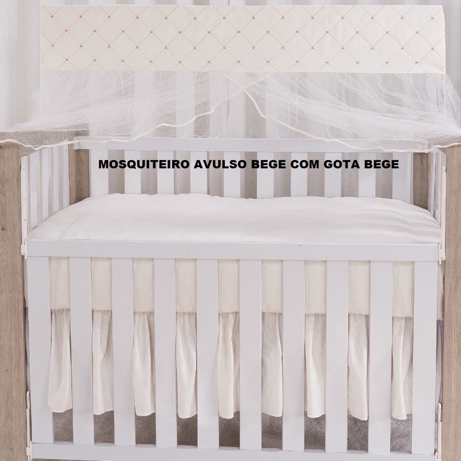Mosquiteiro Para Berço Americano Bege Com Gota Bege - Tule + Bando