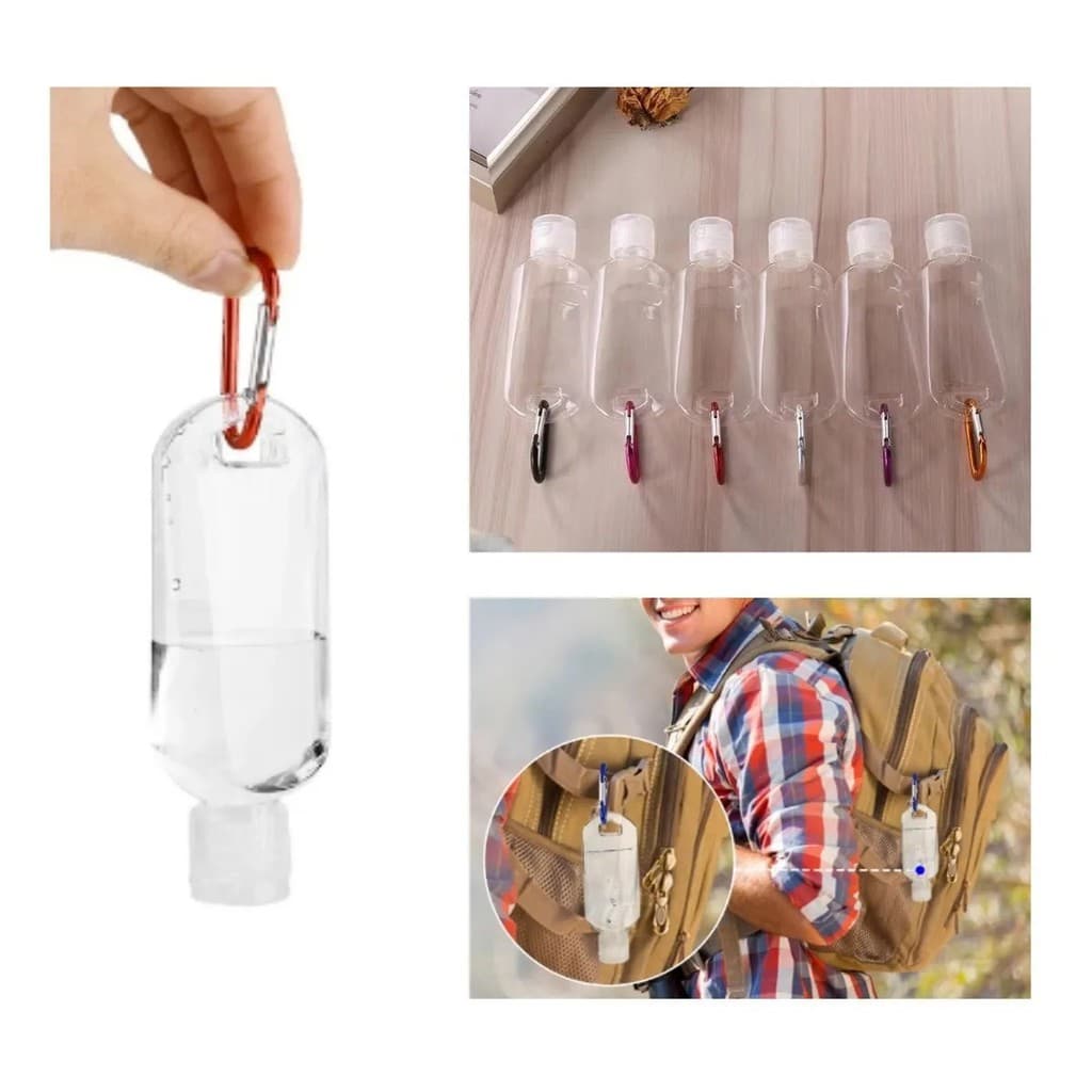 Kit 5 Frasco Plástico Pote Para Álcool Gel De Chaveiro Bolsa Mochila