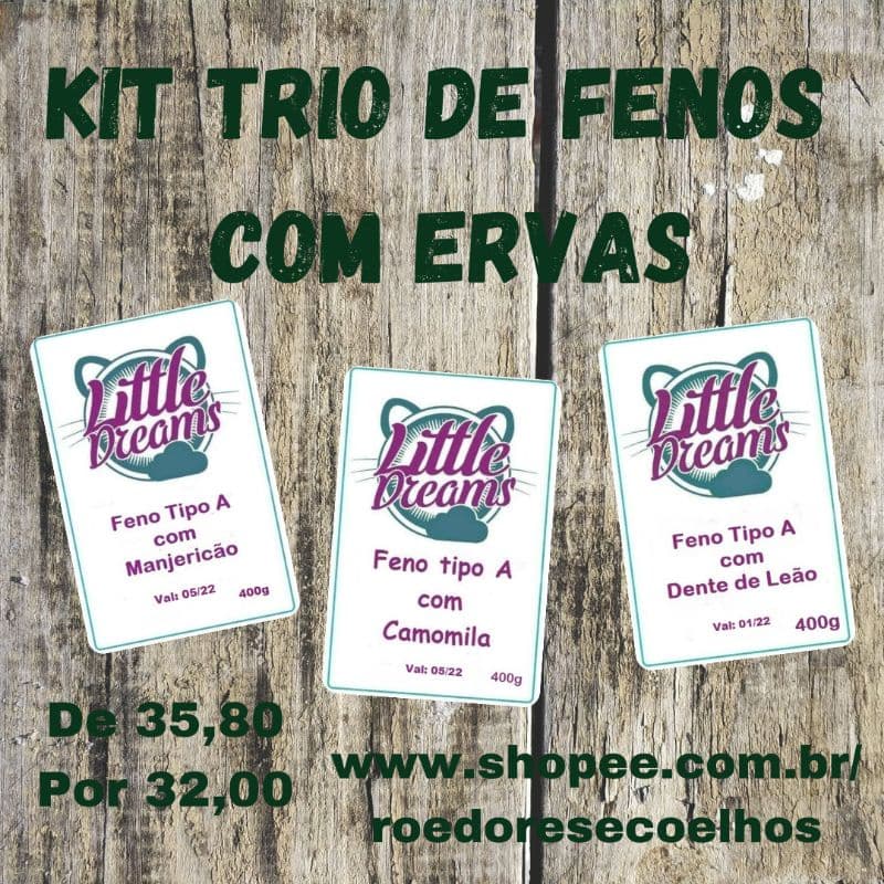Kit Trio de Fenos Sabores para roedores e coelhos Little Dreams