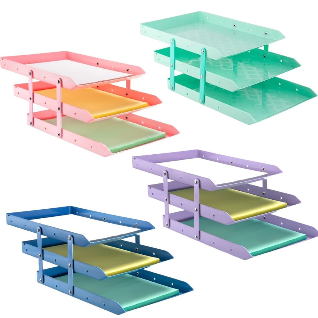 Bandeja porta documentos tripla móvel organizadora de papeis e documentos cores tom pastel Maxcril