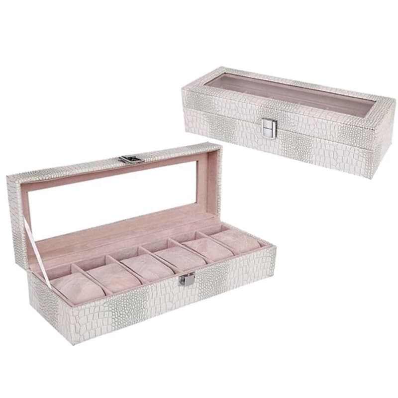 Caixa Porta Relógio 06 Lugares Couro de Crocodilo