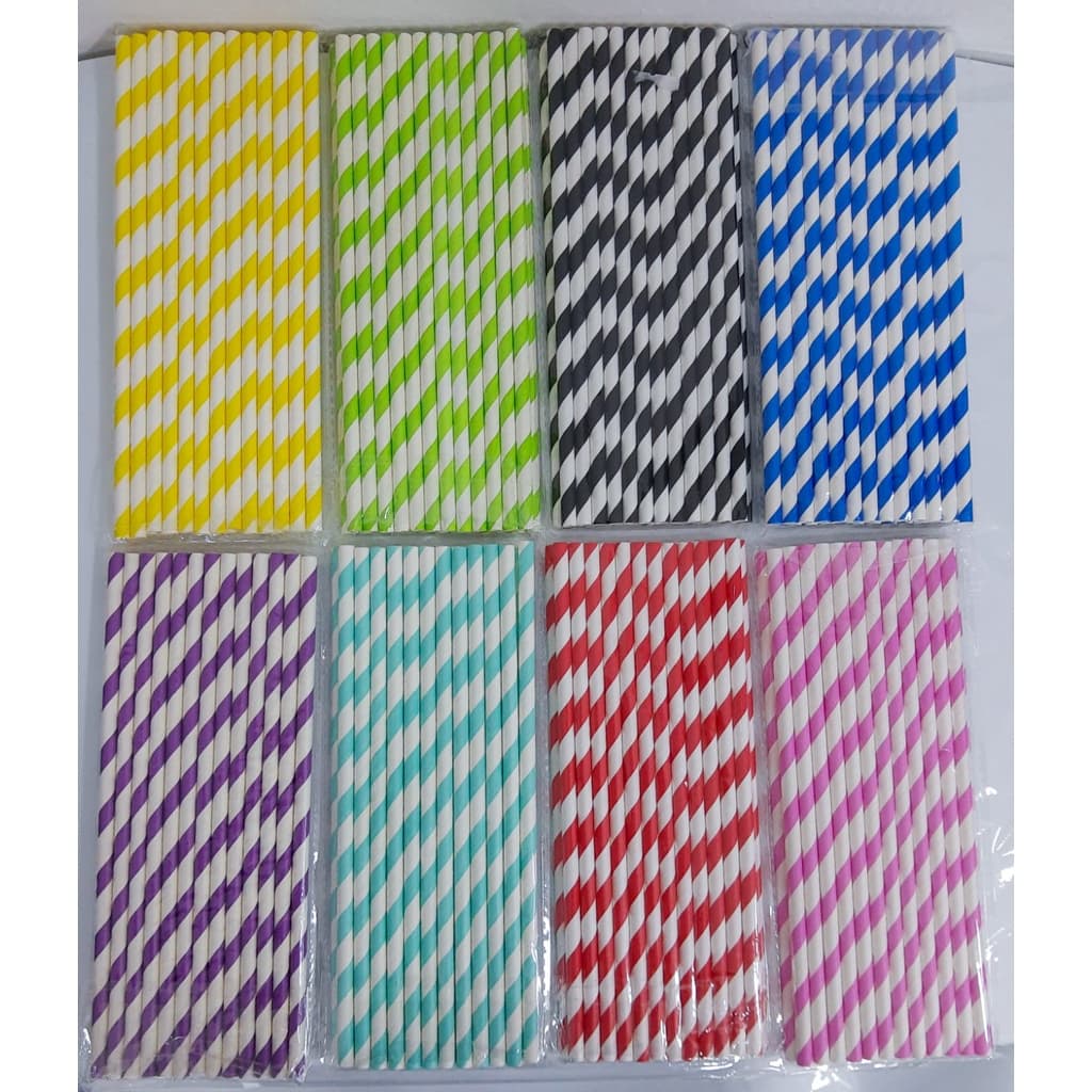 100 Canudos Papel Biodegradável Listrado