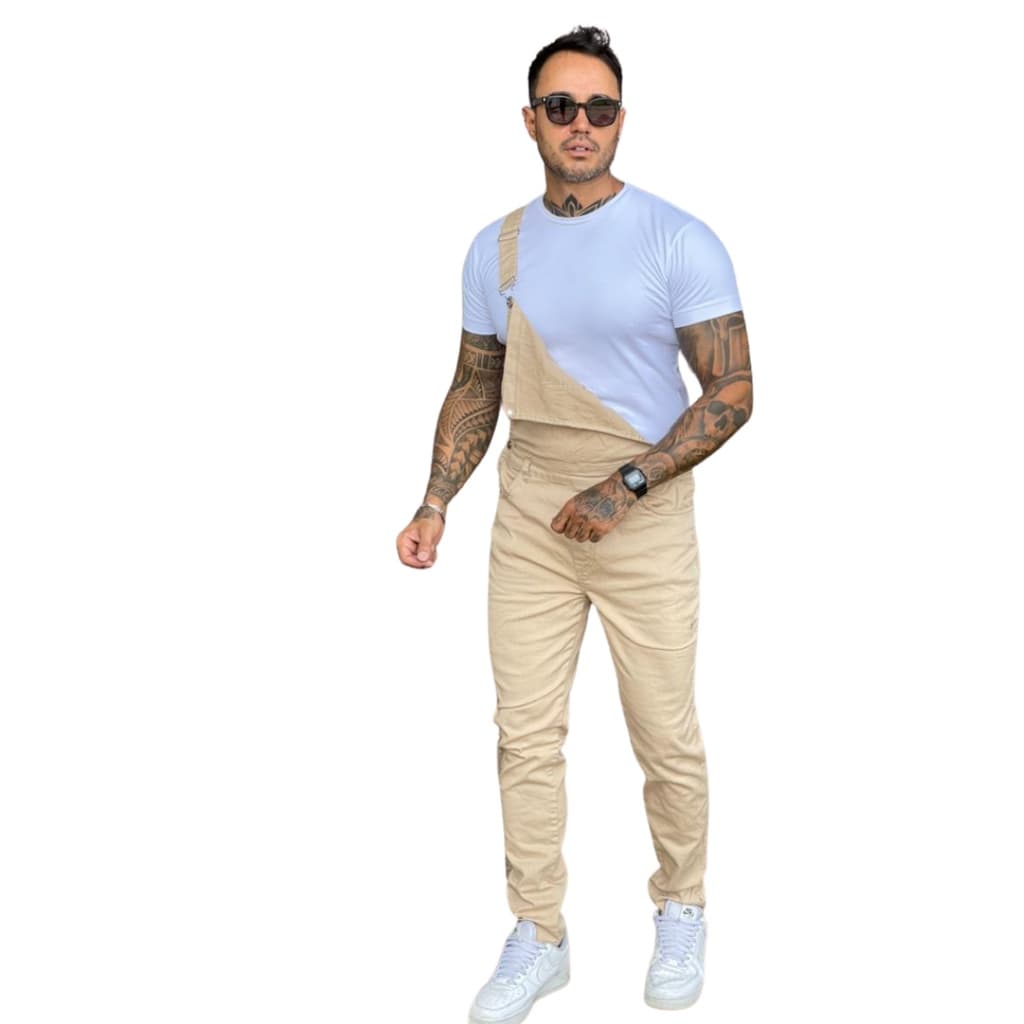 Macacão Jardineira Masculino Sarja Bege