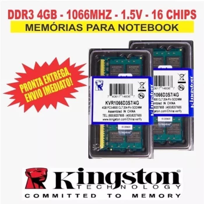 Memória  Kingston Ddr3 4gb 1066 Mhz Notebook 16 Chips