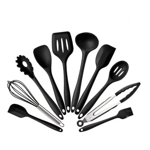 Jogo 10 Colheres De Silicone Inox Utensílios Cozinha
