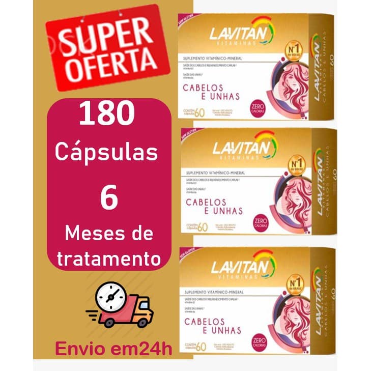 Lavitan Hair Com 60 Cápsulas - Kit 3 Caixas - Cabelos E Unhas (180 Cápsulas)