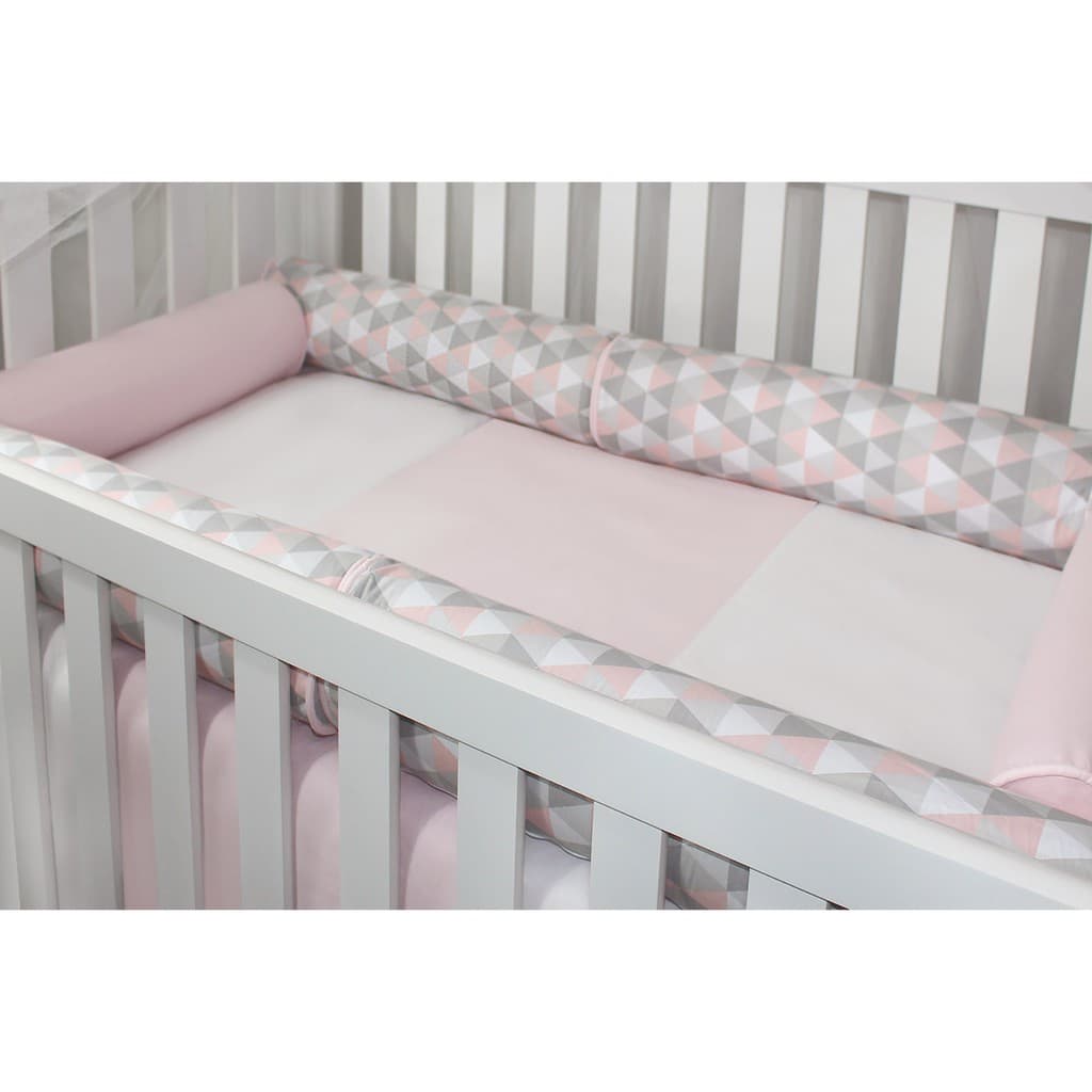 Kit Rolinho Berço Protetor Losango Rosa 06 Peças Menina