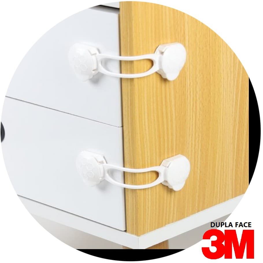 10 Travas Gaveta Segurança Bebê Branco - Fixação 3M