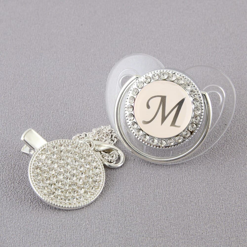 26 Inicial De Letra Transparente Chupeta E Corrente Bebê Recém-Nascido Sem BPA Luxo Prata 0-18 Meses