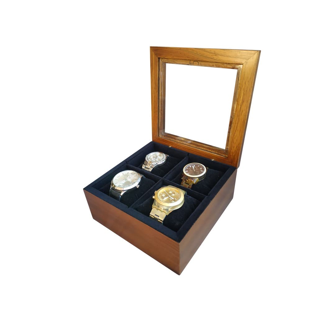 Estojo/Caixa 04 relógios- Ímbuia flocado preto