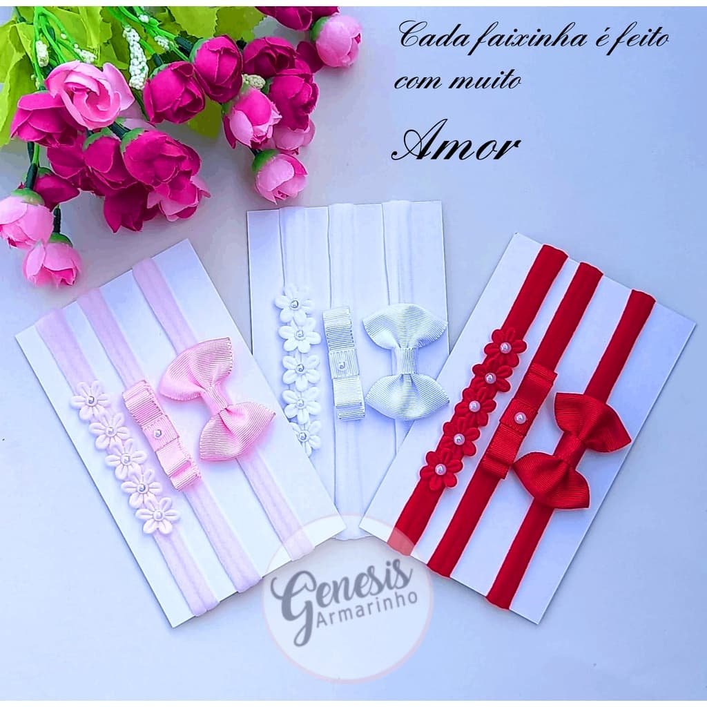 Kit Faixinhas Laço Bebê RN 03 Unidades bêbe