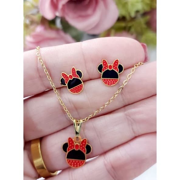 Conjunto de Brinco e Colar infantil folheado a ouro 18k