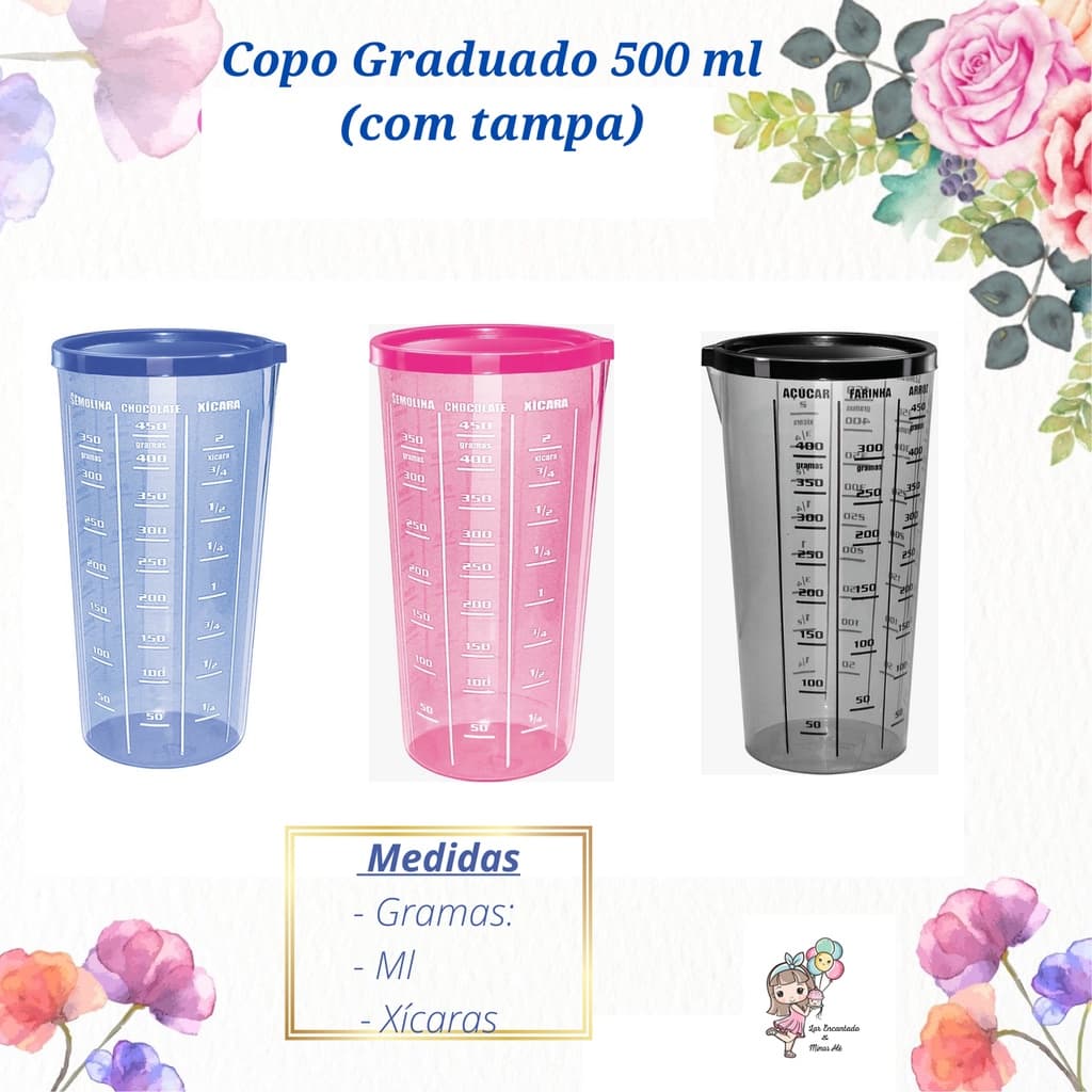 Copo Medidor Graduado Dosador Plástico de 500 ml com tampa  Graduado casa cozinha