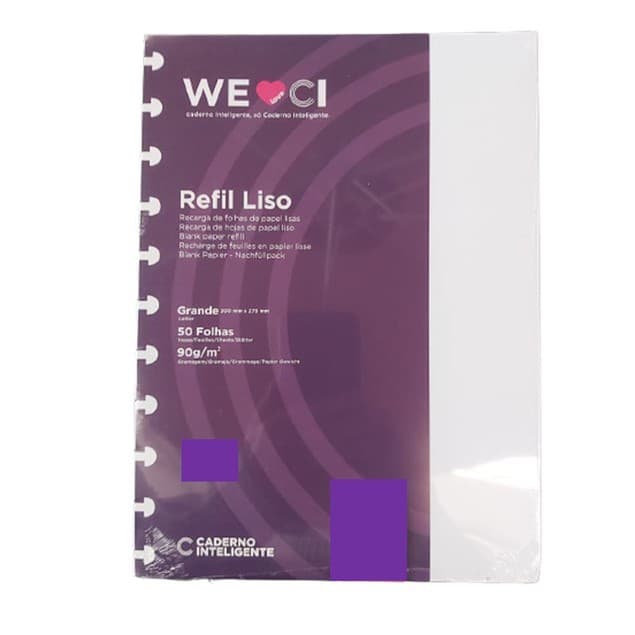 Refil Caderno Inteligente Liso Grande 90g com 50 Folhas