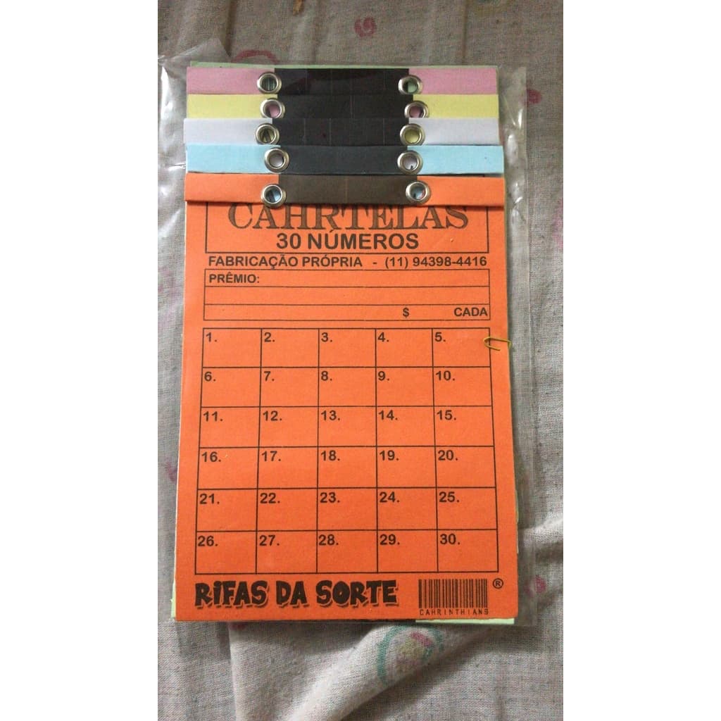 Cartela de rifa 30 números pct com 10