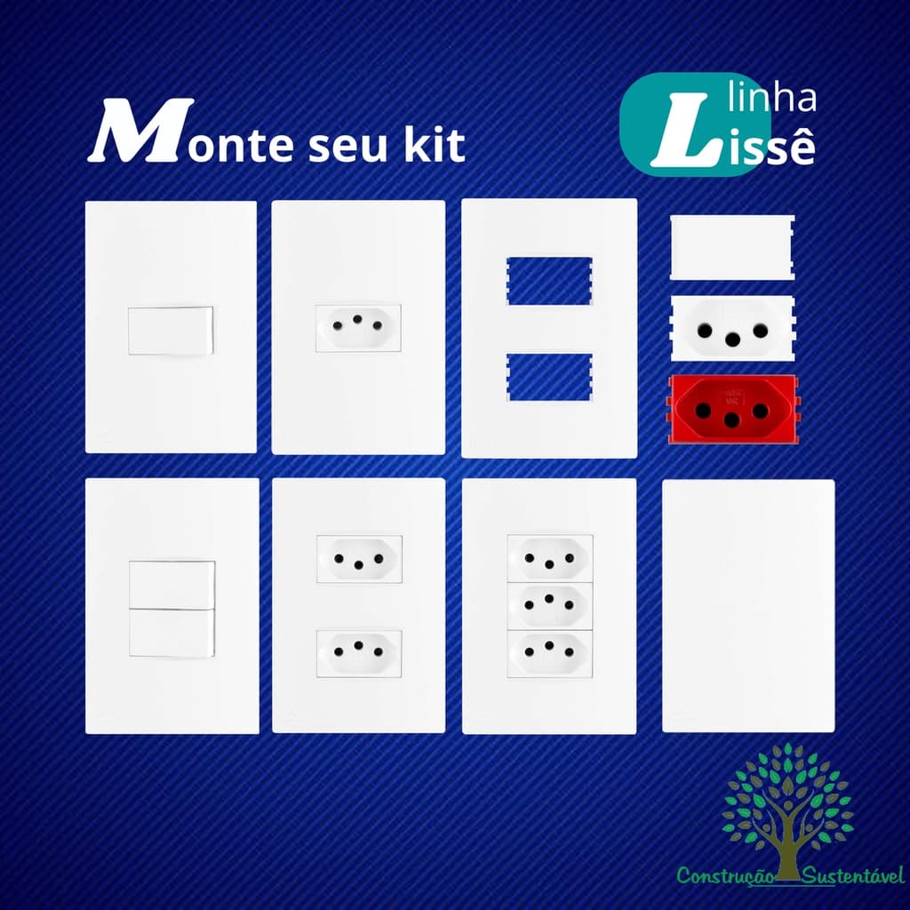 Tomada com Interruptor, 10A, 20A, Simples, Paralelo, Dupla, Tripla, Modulo e Placa Apoio Linha Lissê