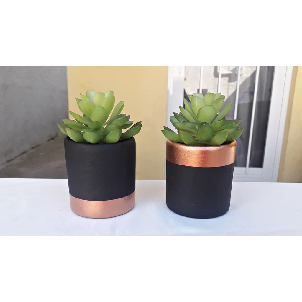 Kit Com 2 Vasos para Decoração tipo Cachepot (Cactos E Suculentas) Nº 7 - Preto e Cobre