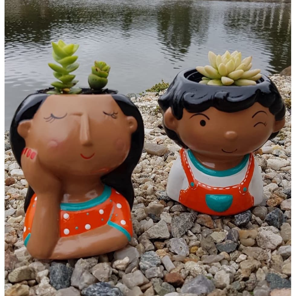 Kit com 2 vasos para suculentas menino e menina M - vasinho de suculenta - decoração - artesanato