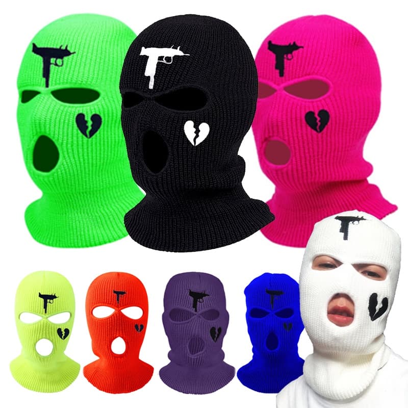 Máscara Facial Completa Para Esqui 3 Buracos Chapéu De Inverno Bordado Com Coração Balaclava Hood Beanie Warm Tactical cap Outdoor Sports Malha À Prova De Vento