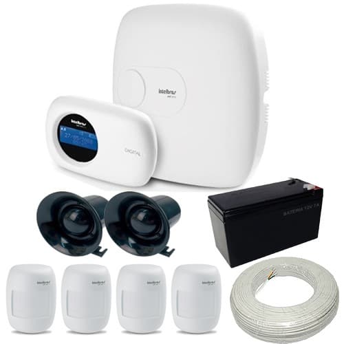 Kit Alarme Monitorado Central Intelbras AMT 2018E + 4 Sensores Infra