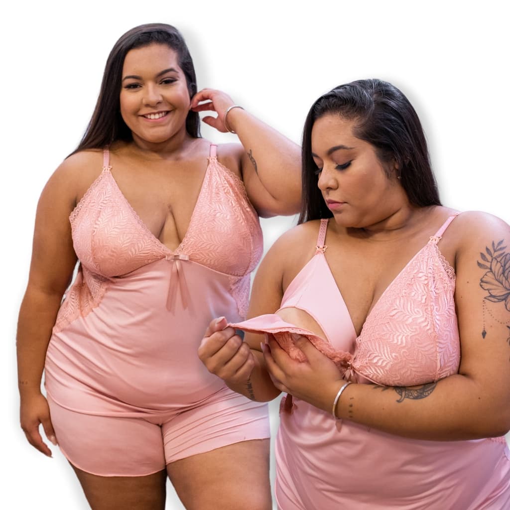 Short Doll Amamentação Plus Size Confortável com Renda  Gestante Maternidade Pós-parto 50 52 54 56 LIT MODAS