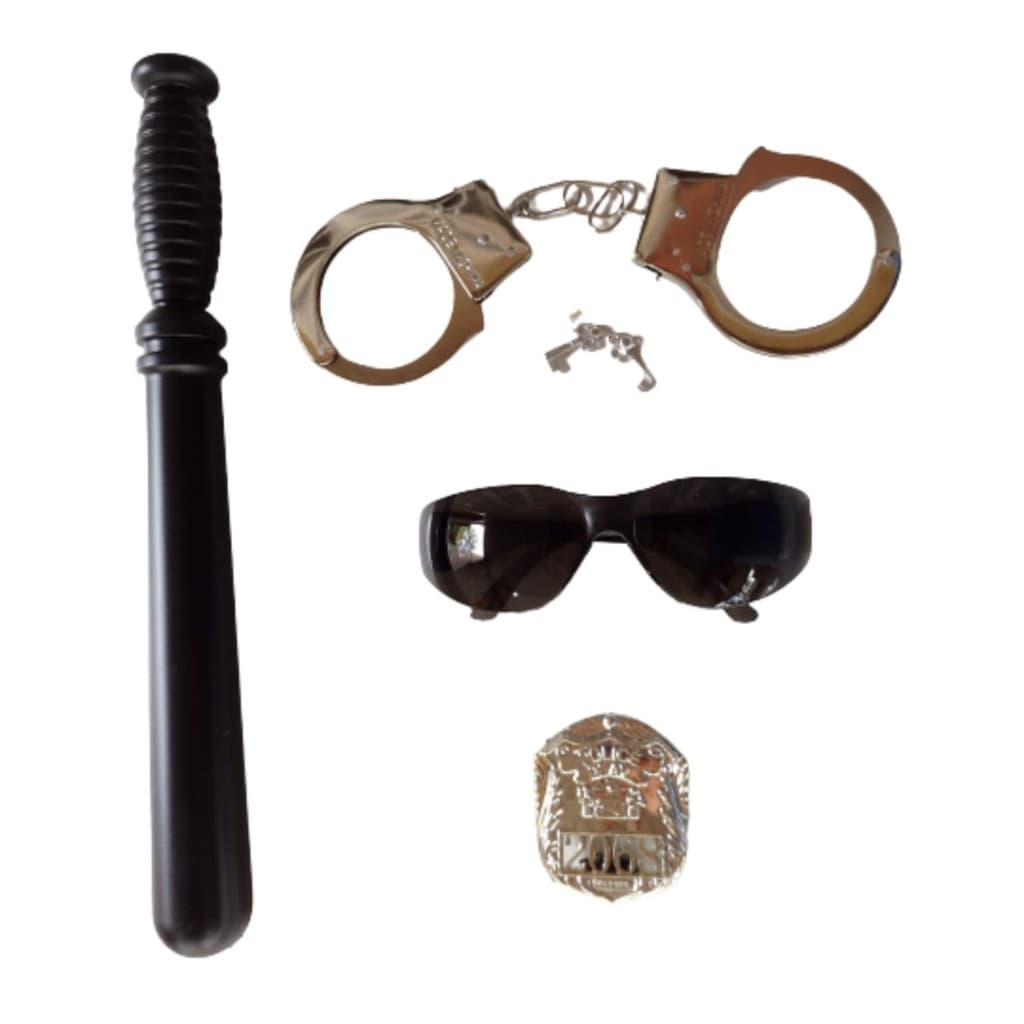 Fantasia Policial Kit Policia Algema + Cassetete + Distintivo + Óculos