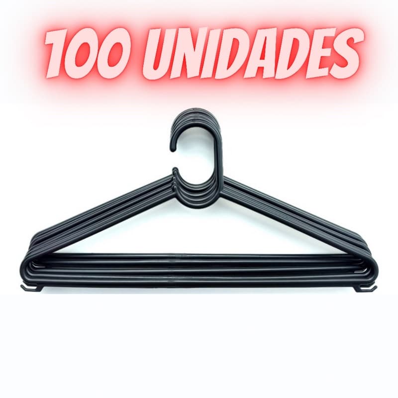 Cabide de Roupa Adulto Preto Plástico Kit c/ 100 unidades- Direto da Fábrica