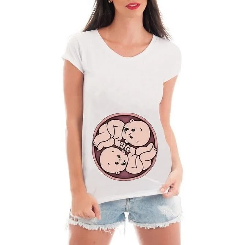 Camiseta Gestante Grávidas Gemêos-gemêas