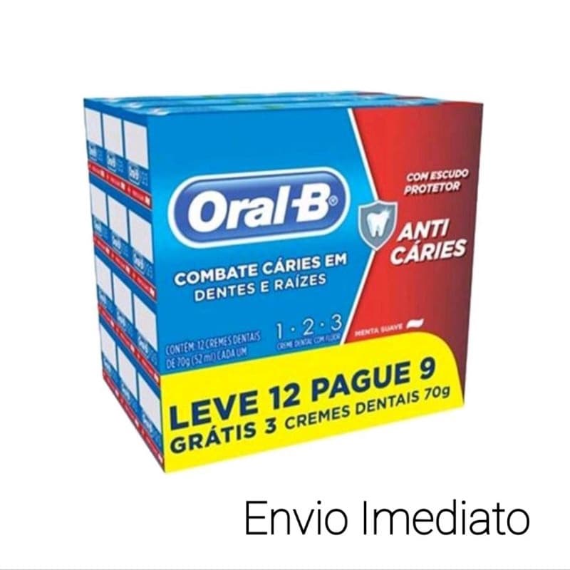 Creme dental Anti- Cáries- Oral B 1-2-3 - PACOTE ECÔNOMICO - LEVE 12 PAGUE 9