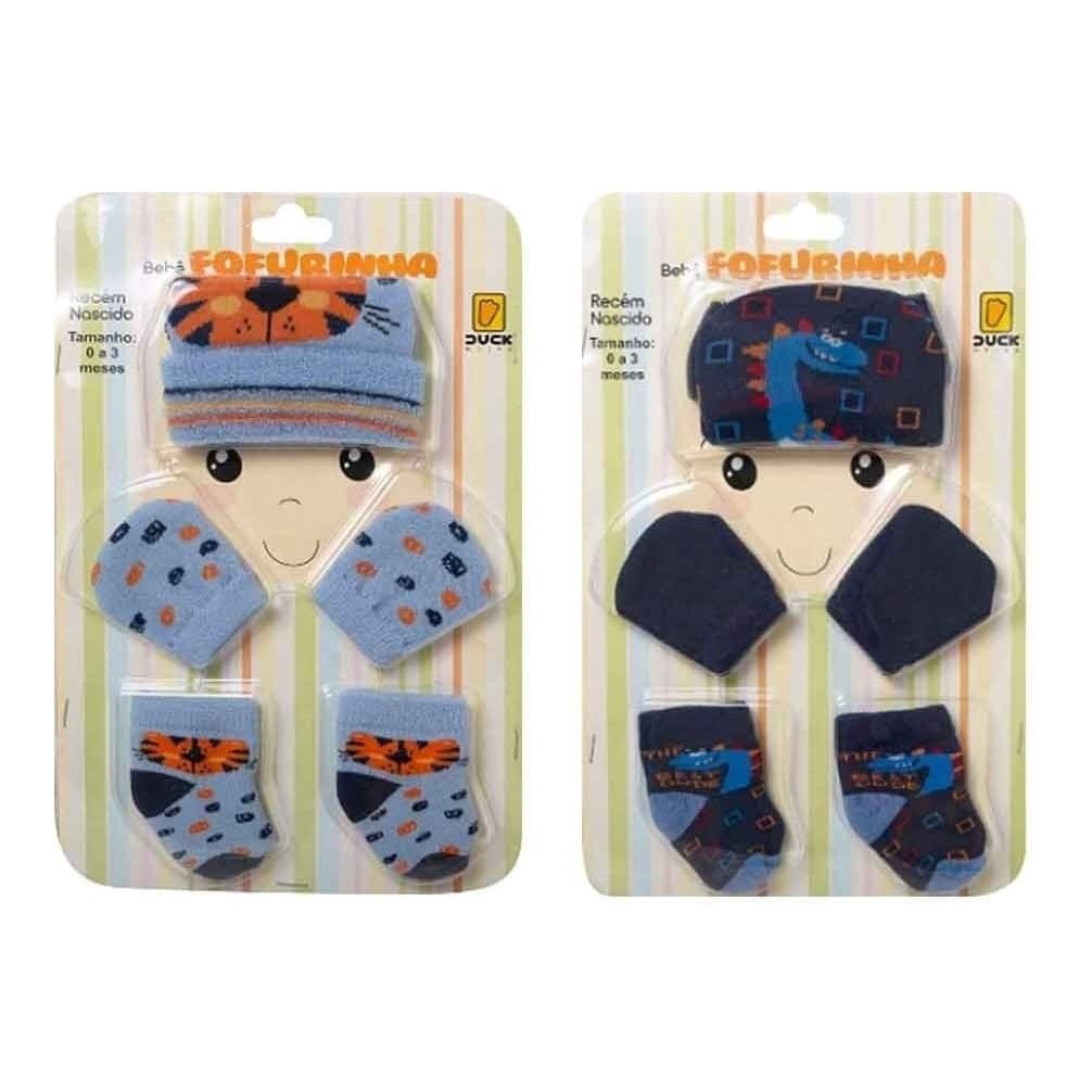 2 Kit Maternidade Meia Touca Luva - Bebê Recém-nascido