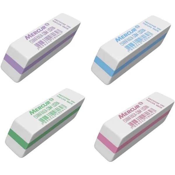 Borracha Chanfrada c/ Listra Colorida (Azul, Rosa, Roxo e Verde) - Mercur