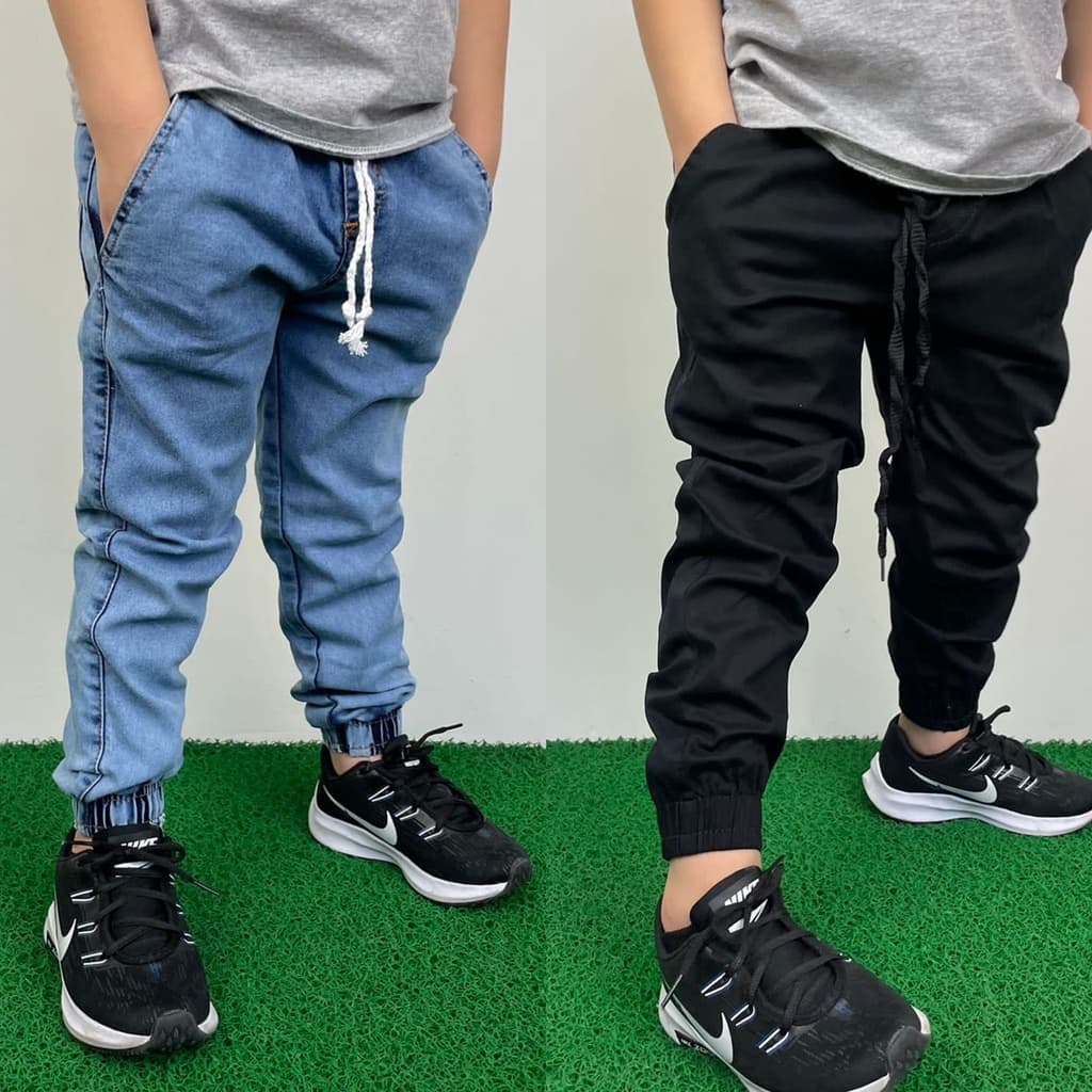 Kit 2 Calças Jogger Jeans Sarja Menino Punho Elastico