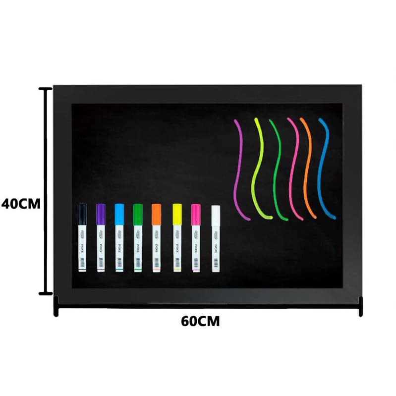 Quadro Lousa Preto Recados 60X40cm Moldura Mdf Preta Stalo