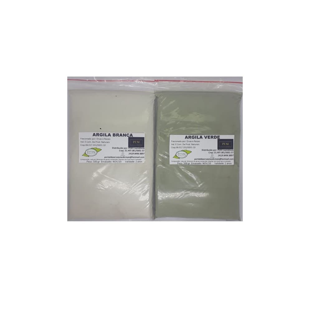Argila Branca e Verde 500gr cada pura estética