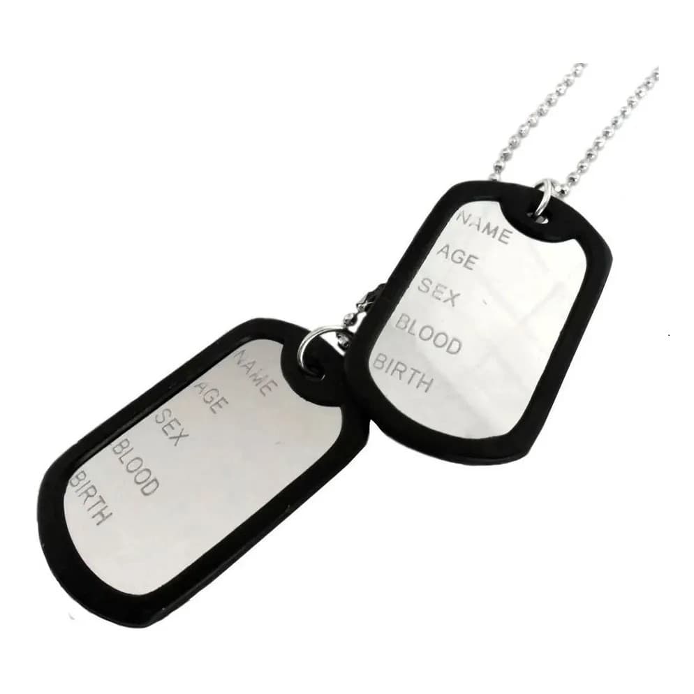 Corrente E Placa Identificação Militar Dog Tag Emborrachada Em Aço Inox