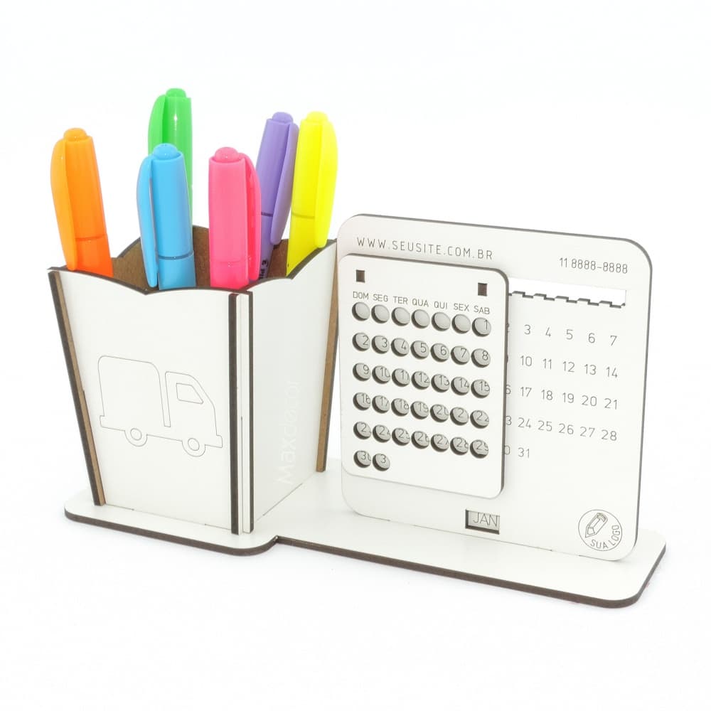 5 Calendário Infinito e Porta Lápis Personalizado Mdf - Caminhão