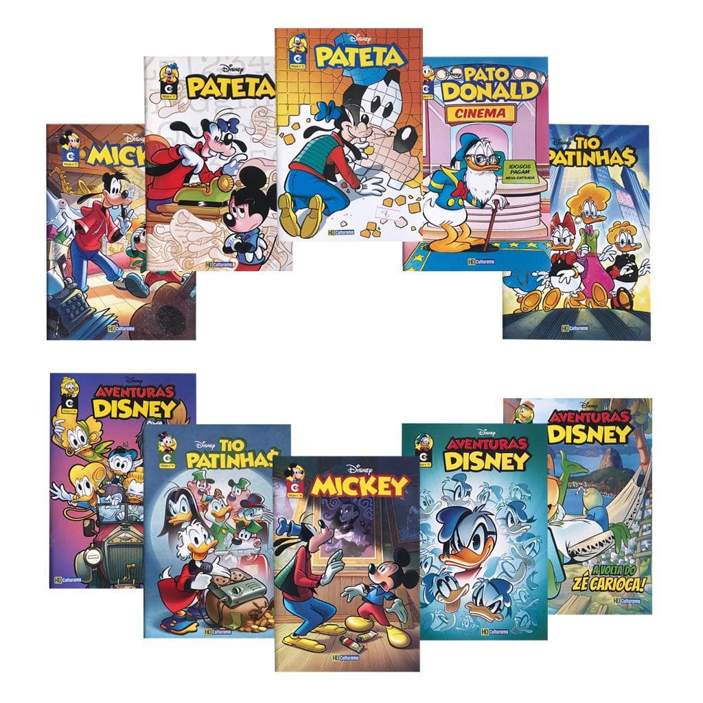 Kit 10 Gibi Personagens Disney Mickey Pateta Tio Patinhas Pato Donald Sem Repetição, Almanaques 66 páginas cada edições