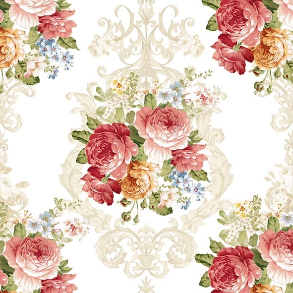 Guardanapo para Decoupage Cod08 Rosas Com Arabescos no Fundo Creme -  KIT COM 2 UNIDADES IGUAIS  - Guardanapo para Artes